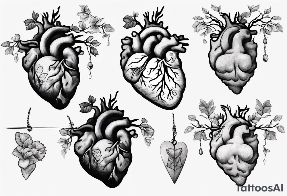 Anatomical heart on a string, anatomical brain on a string tattoo idea