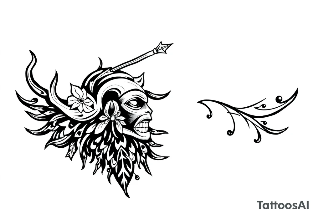 long shaman style mytical bold line with rhyme tattoo idea