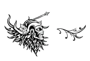 long shaman style mytical bold line with rhyme tattoo idea