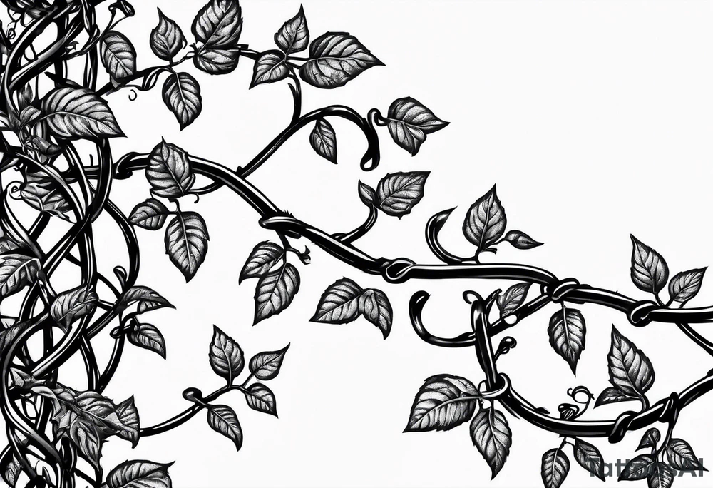 poison oak vines wrapped around barbed wire in a DNA pattern tattoo idea