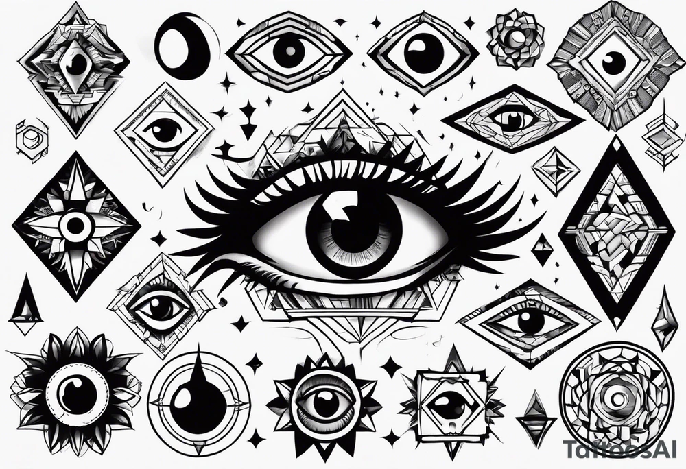 Variety of eye flash sheet tattoo idea