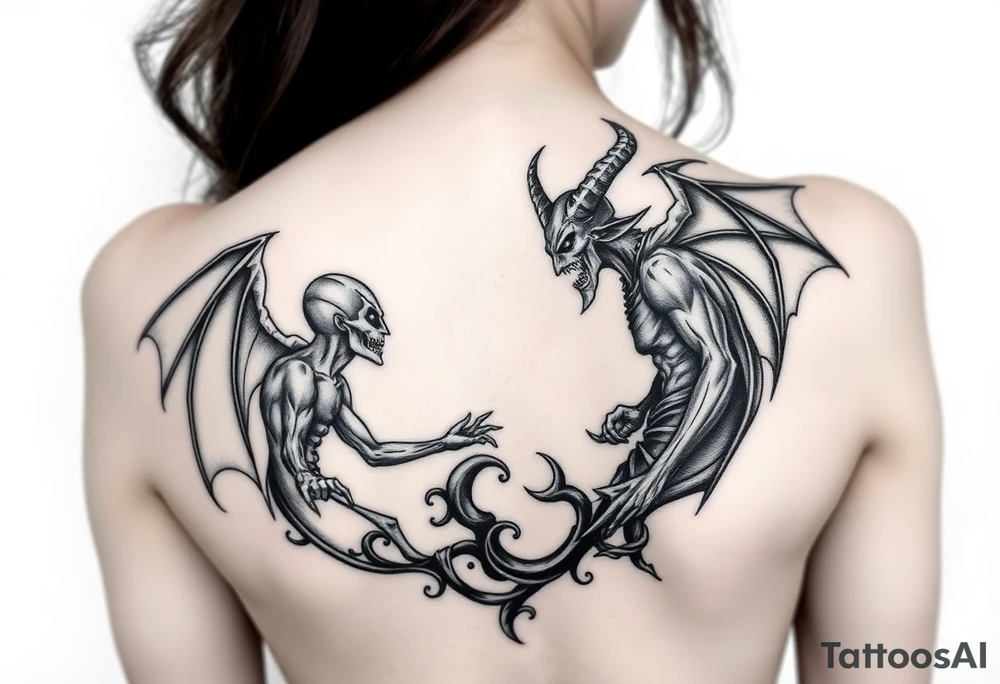 A battle between good and evil tattoo idea
