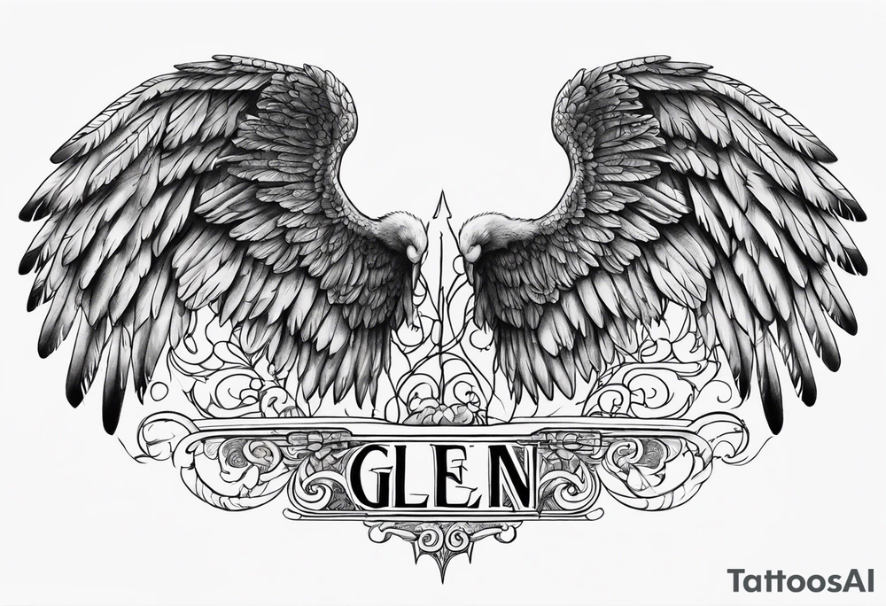 Angel Wings with the word Glenn in between tattoo idea