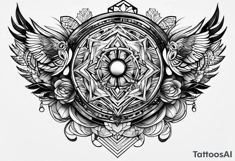 A full sleeve for the forearm with a geometric design tattoo idea