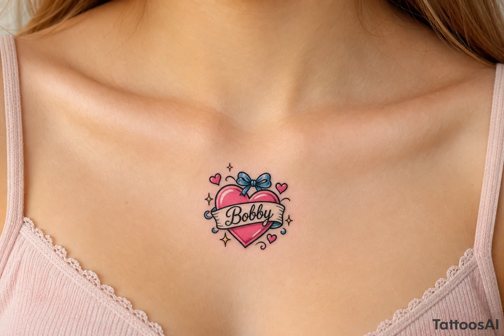 Heart cute adorable beautiful girly preppy heart tattoos with women boyfriends name that is named Bobby tattoo idea