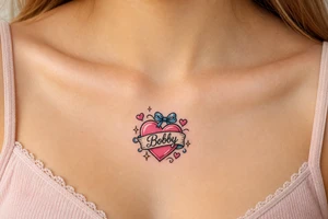 Heart cute adorable beautiful girly preppy heart tattoos with women boyfriends name that is named Bobby tattoo idea