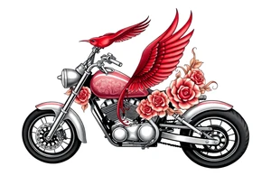 Motorcycle, red bird flying, roses and lace, flames tattoo idea