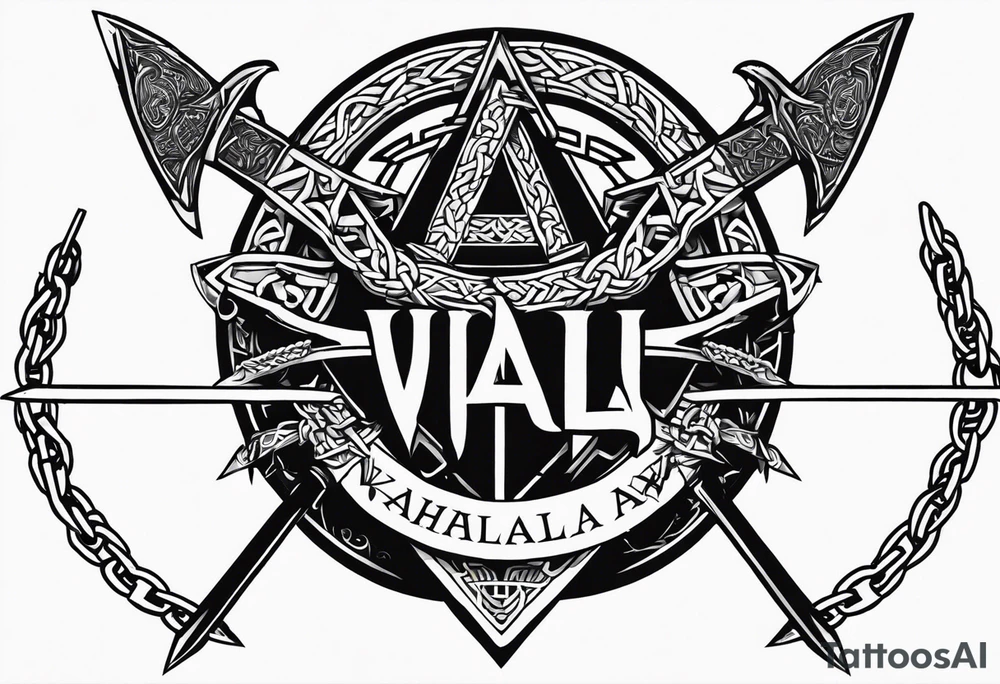 Valhalla sword shield dragon axe Valknut barbed wire chains tattoo idea Valhalla sword shield dragon axe Valknut barbed wire chains tattoo idea