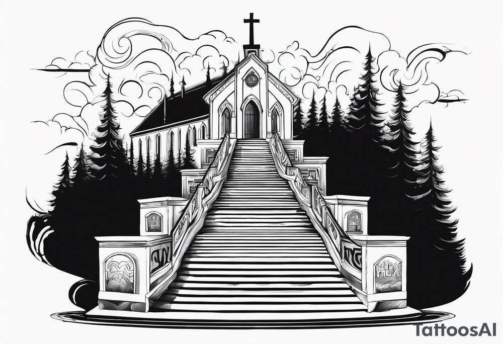 Valhalla fog stairs mist church tattoo idea