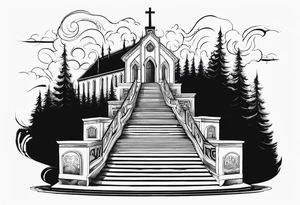 Valhalla  fog stairs mist church tattoo idea