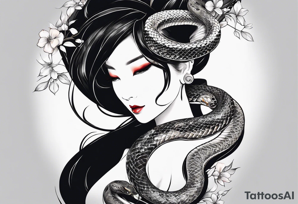 Long Double head snake tattoo for placement along the spine in japanese style to symbolise a journey of healing and transformation with reference to being a twin tattoo idea