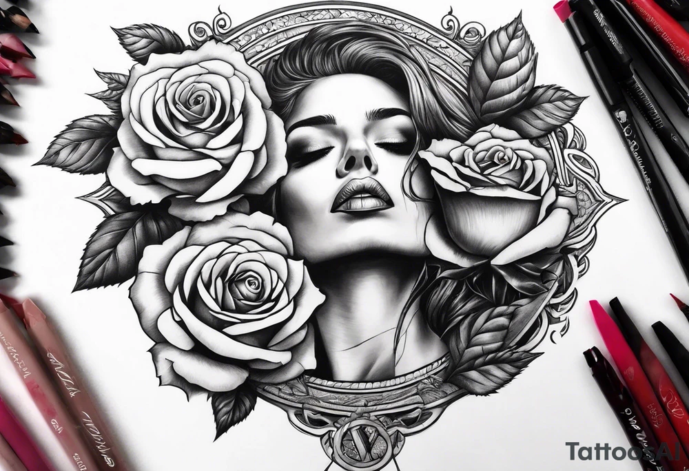 Un pilier romain, un crâne, des roses, un couteau pour l'avant bras tattoo idea