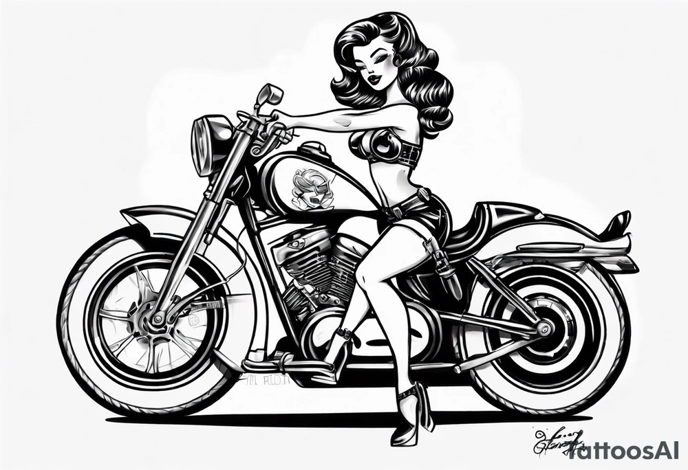 Topless pinup doll on motorbike tattoo idea