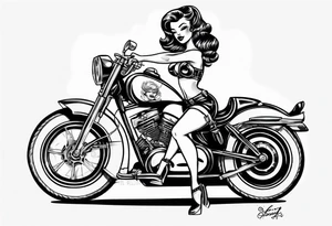 Topless pinup doll on motorbike tattoo idea