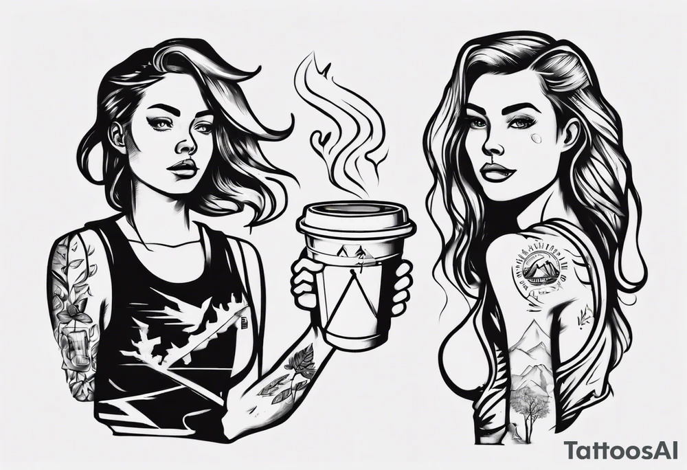two girls, coffee, hiking, cycling, beer, gym tattoo idea