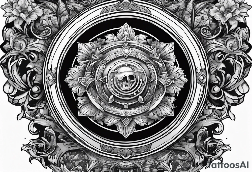 people in the dark inside a shield shape tattoo idea