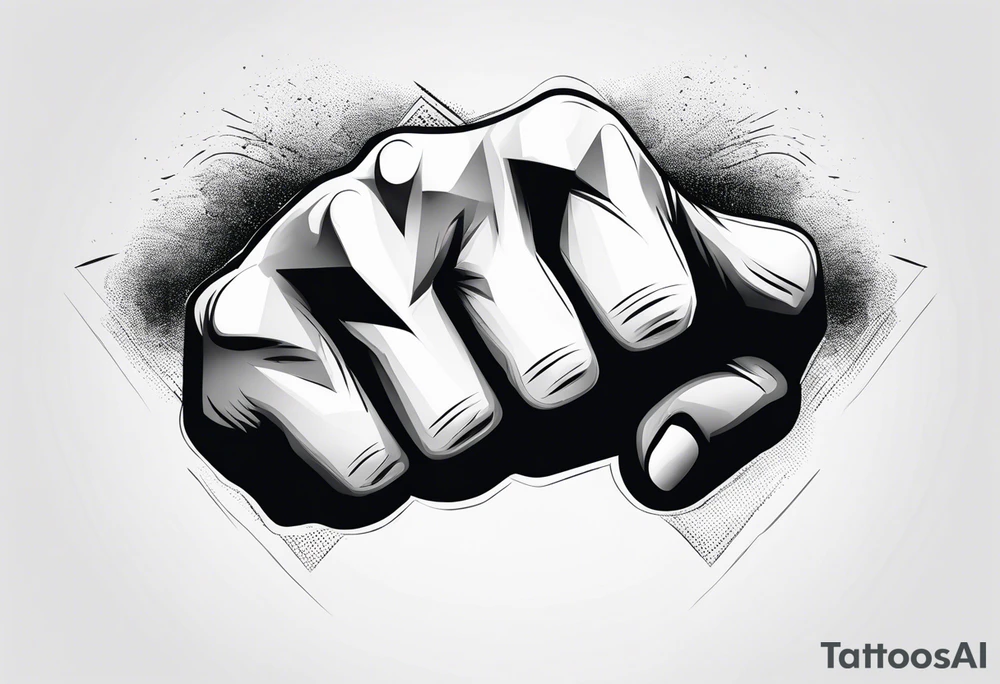 A clenched fist on the back using negative space techniques tattoo idea