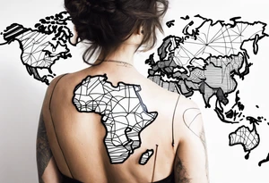 vertical lines with a map of the world tattoo idea