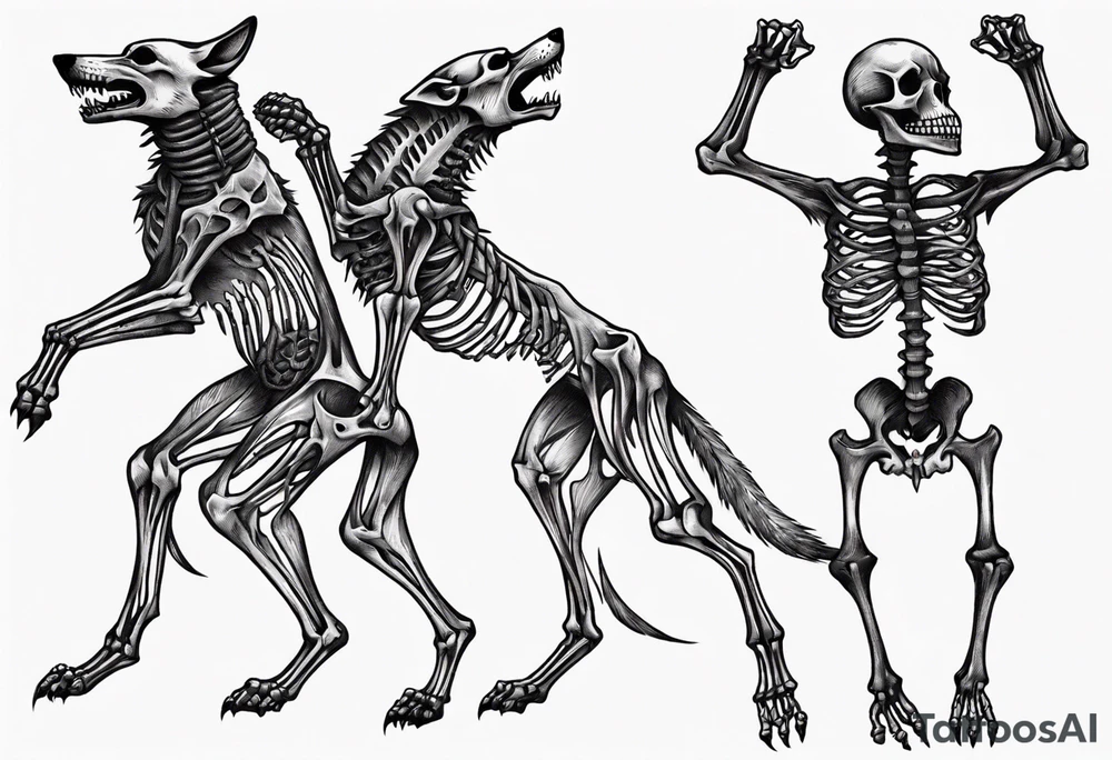 two wolf skeletons dancing with anatomically correct bones tattoo idea two wolf skeletons dancing with anatomically correct bones tattoo idea