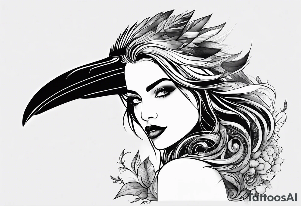 Beautiful women start turns in black raven tattoo idea