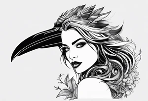 Beautiful women start turns in black raven tattoo idea