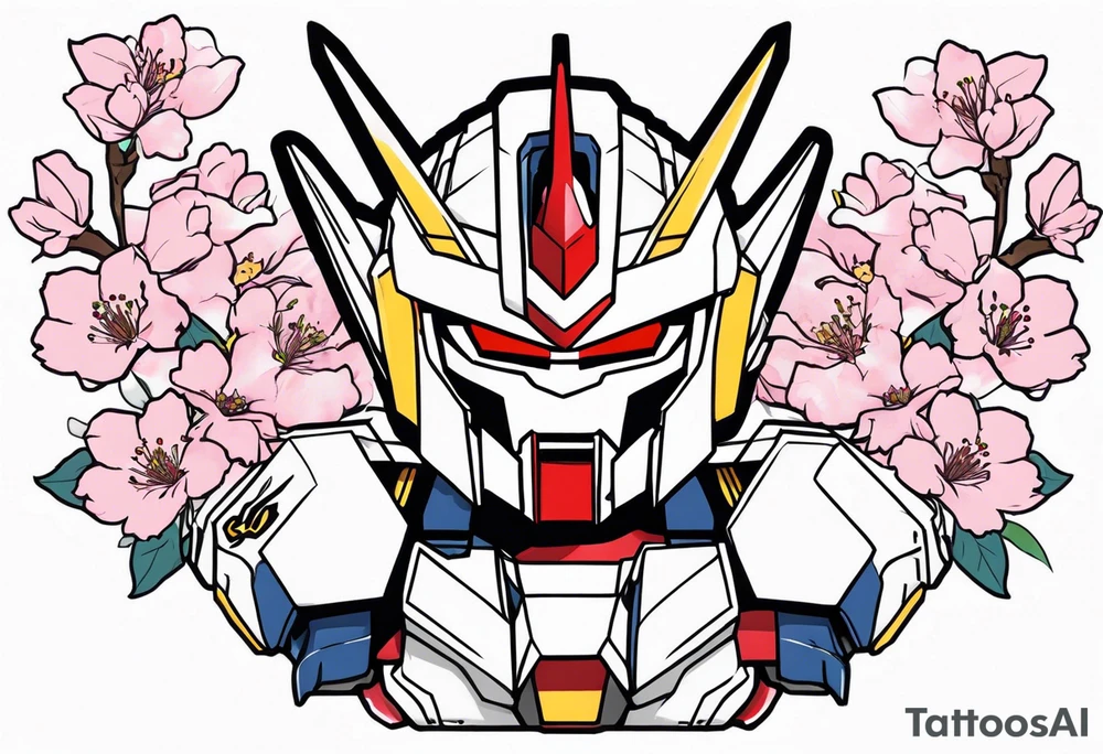 SD gundam surrounded by cherry blossoms tattoo idea