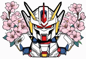 SD gundam surrounded by cherry blossoms tattoo idea