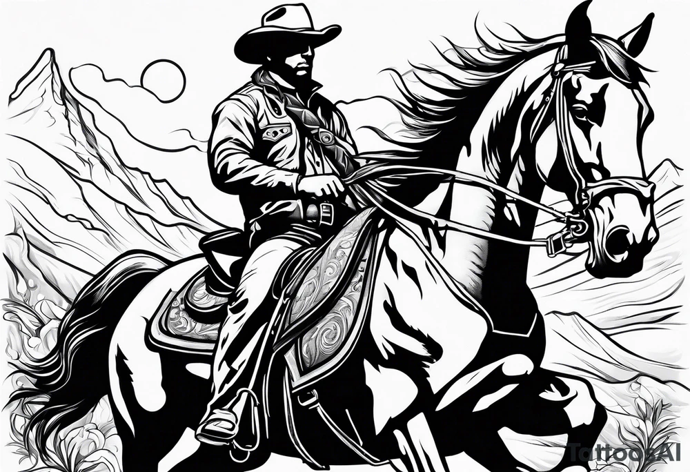 Cowboy riding off on a horse with shotgun tattoo idea