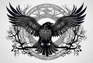 Viking Vegvisir with raven wings around it, Viking Valknut, tree of life tattoo idea