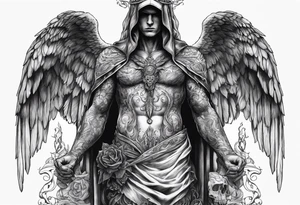 realistic full body of angel of death, without face, man tattoo idea