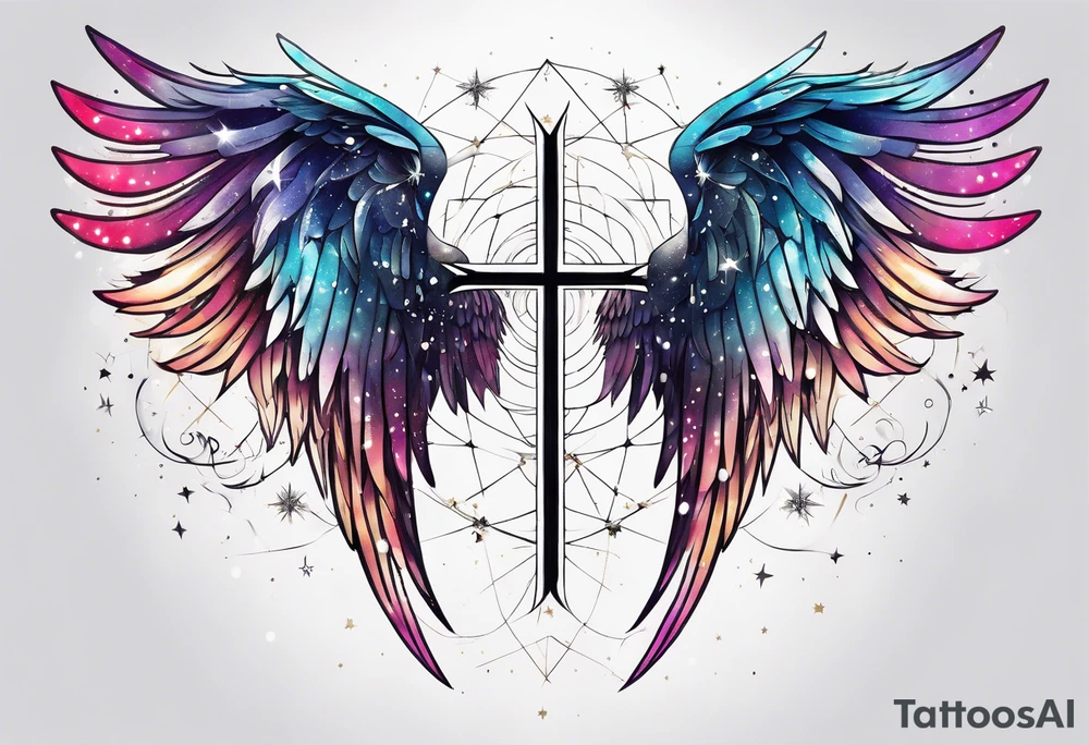 Constellation, Angel wing , snow , géométric , cross tattoo idea