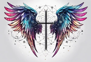 Constellation, Angel wing , snow , géométric , cross tattoo idea
