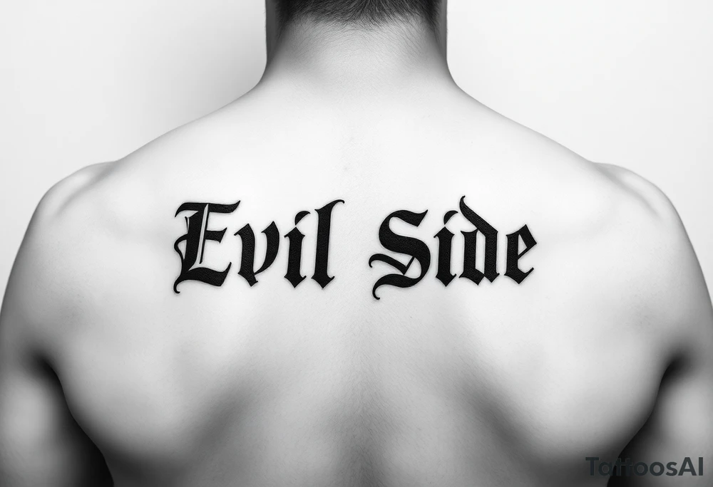 Tattoo saying Evil Side. black and white . Gangsta shaded tattoo idea