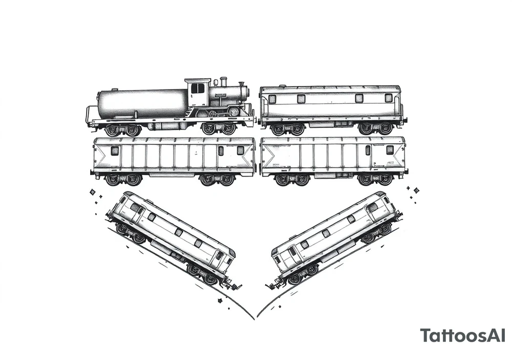 Train cars are stacked in the shape of a heart tattoo idea