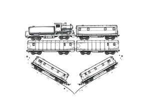 Train cars are stacked in the shape of a heart tattoo idea