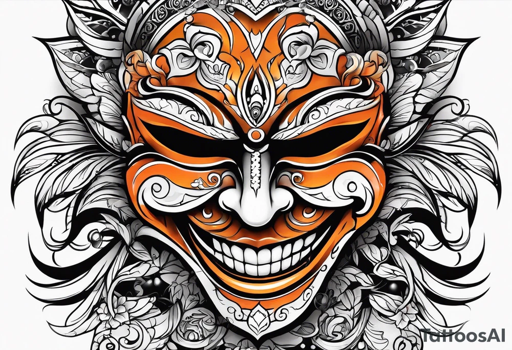Laughing mask that is orange and black tattoo idea