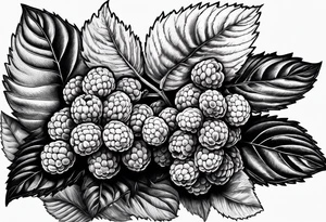 a long raspberry branch with lots of leaves and no shading tattoo idea