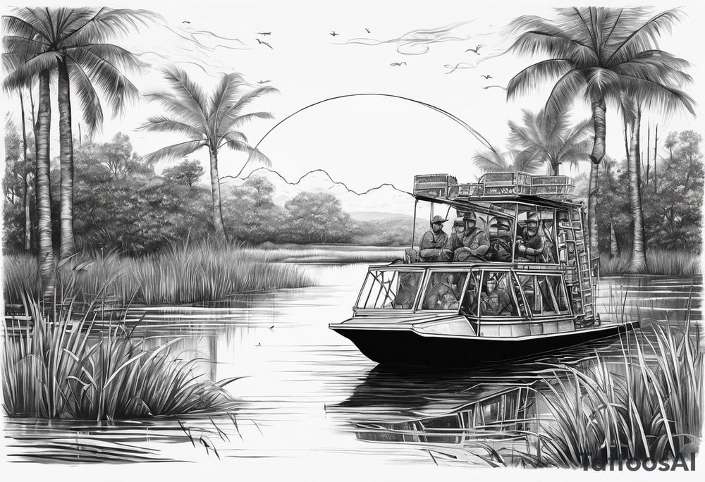 Arm sleeve airboat driving through the Everglades tattoo idea