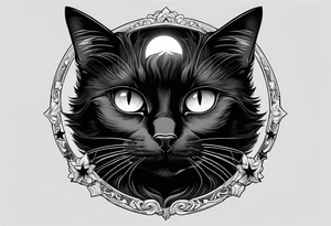 Photo realistic black cat head with moon and stars tattoo idea