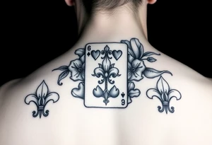 SIX of hearts card with 6 fleur de lis as the hearts and magnolias in the background tattoo idea