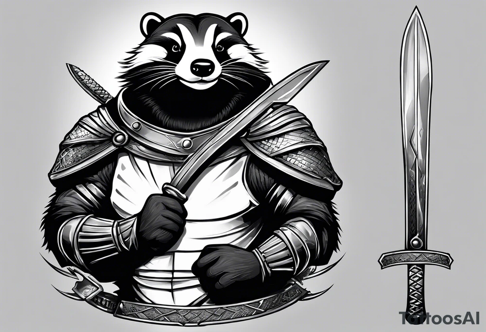 Draw me badger with aggressive full body show, killer face with cute smile, very long nails and he attacks like a Turkish gladiator to enemy and also he has very deadly looking. The only weapon is his braveness he fights with his nails. tattoo idea