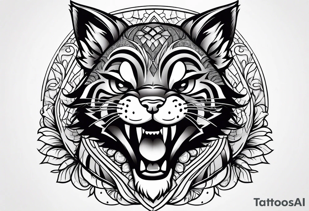 Super cute smiling cartoon wildcat cub tattoo idea