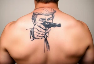 Trump with gun pointing at biden tattoo idea