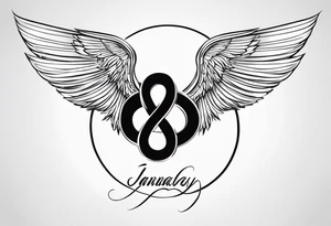 Infinity sign dates January 1, 1959 to February 2, 2016 and angle wings in the background tattoo idea