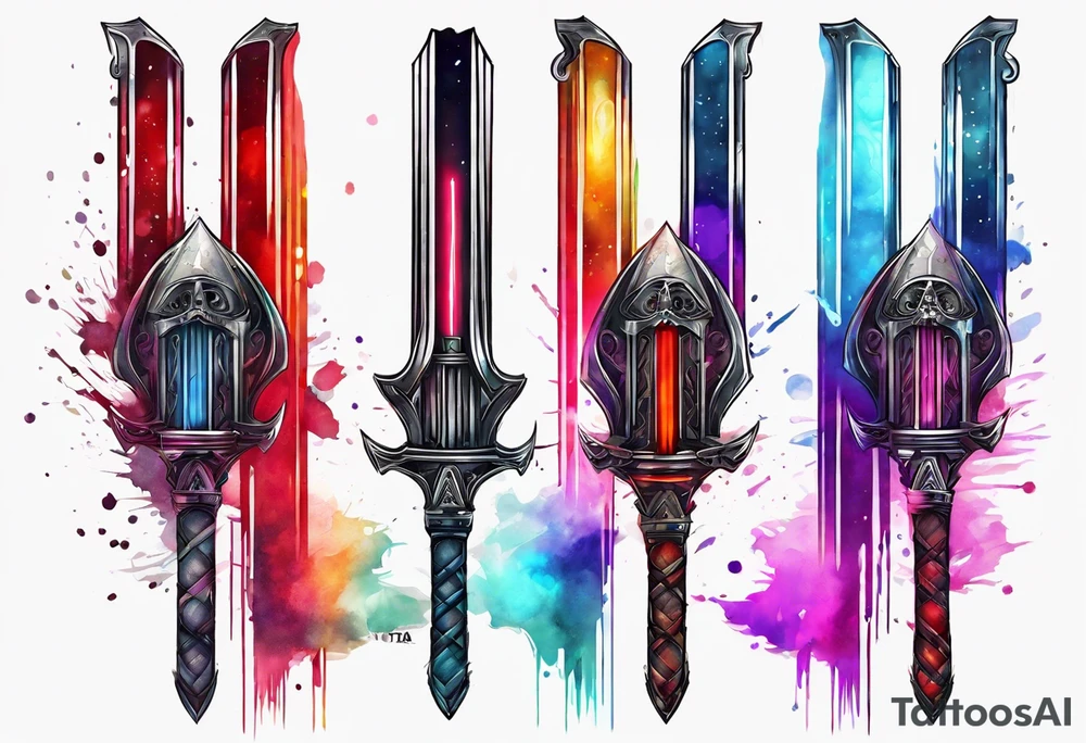 3 lightsabers with each one being the birth month color for May, July, January tattoo idea