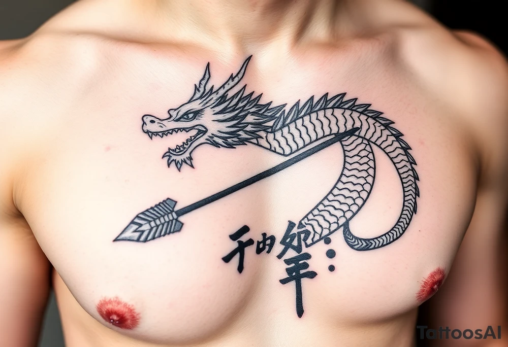 dragon with arrow and japanese text
, tattoo idea
