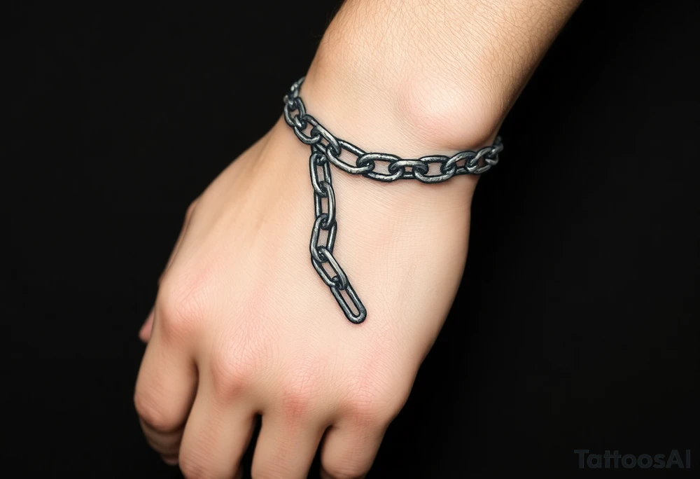 Chains wrapped around wrist going up to the thumb and index finger and connecting tattoo idea