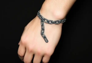 Chains wrapped around wrist going up to the thumb and index finger and connecting tattoo idea