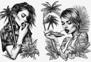 girl eating palm tree tattoo idea