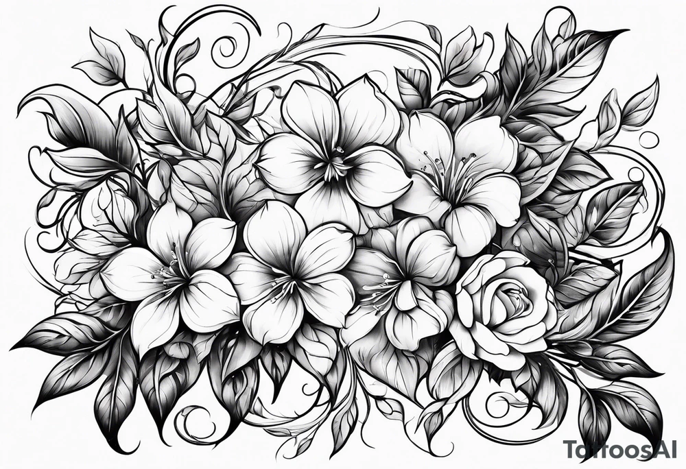 Flowers with vines and leaves tattoo idea